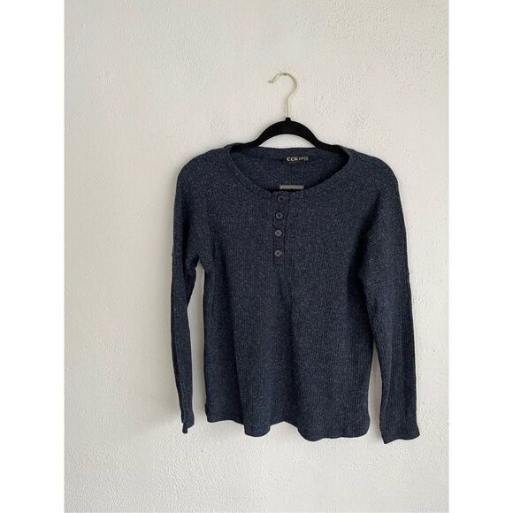 CCK Style Woman Dark Blue Ribbed Henley Button Sweater, Size Small - Picture 6 of 7